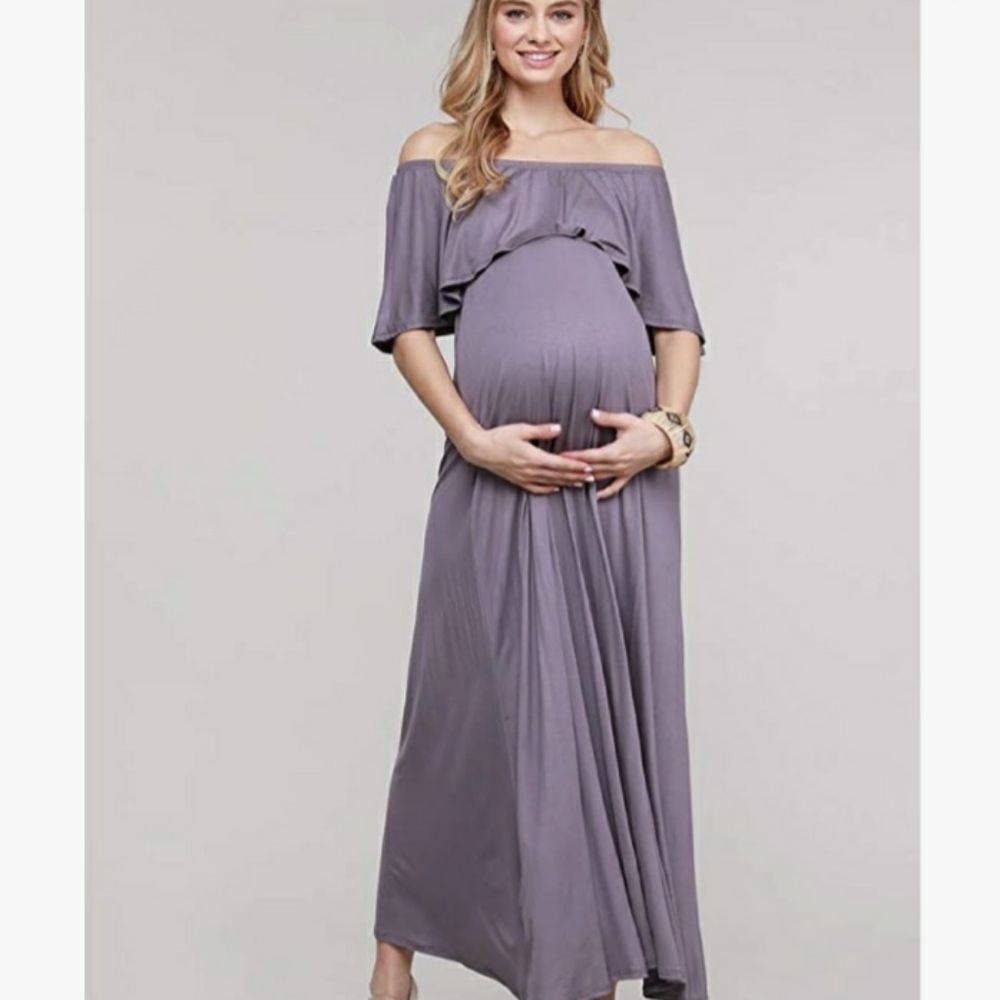 Off the Shoulder Purple Maternity Dress